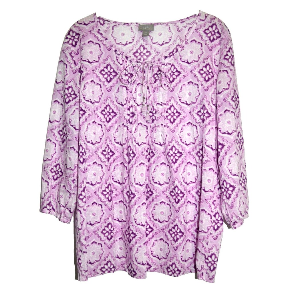 J. Jill Women's Peasant Blouse Semi Sheer XS Floral Boho Casual Vacation